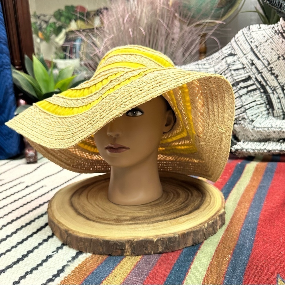 Bettina Italy vintage inspired tan & yellow straw floppy hat in VGUC - Picture 14 of 15